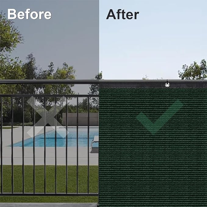 LITA 6' x 53' Garden Privacy Fence Screen Cover (HDPE) UV Protection Weather-Resistant Heavy Duty Shade Cover for Deck, Patio, Backyard, Outdoor Pool, Porch, Railing, Dark Green, Customizable
