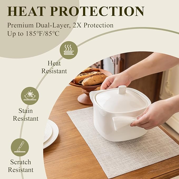 KXN Placemats Set of 6, Dual-Layer Thickened Faux Linen Table Mats, Heat Resistant & Wrinkle-Free, Machine Washable Cloth Place Mats for Kitchen Dining Indoor Outdoor (Cream)