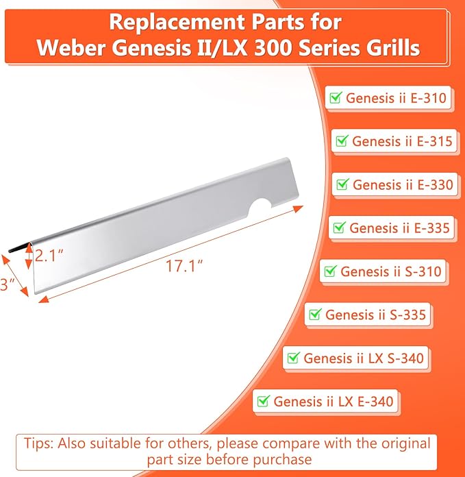 Genesis II Flavorizer Bars for Weber Genesis II/LX 300 Series II E-310, II E-330, II E-335, II S-335, II LX S/E-340 (2017 and Newer) Gas Grills, 17.1" Heat Plates for Weber 66032/66795, 17GA