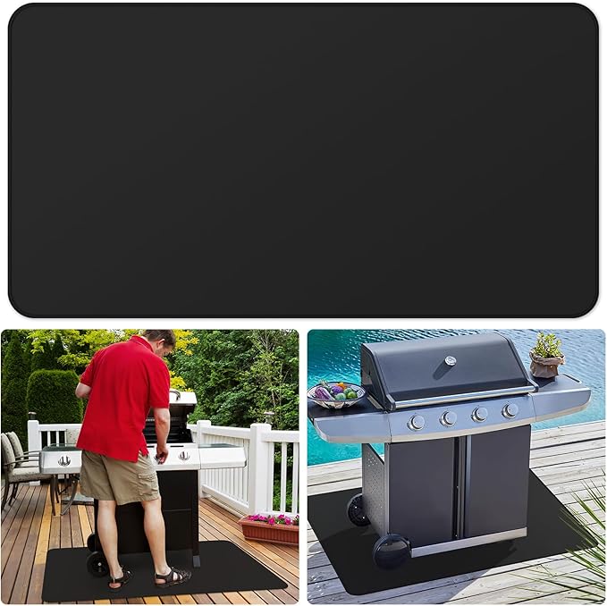 FLASLD Fireproof Under Grill Mat, 60x32 inch Grill Protector Under Desk, Outdoor BBQ Deck Mat for Fire Pit, Grill, Fireplace, Stove, Smoker
