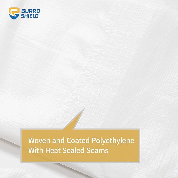 GUARD SHIELD Heavy Duty Tarp 20x30 Feet White Multi Purpose Thick Waterproof Poly Tarp Cover 10mil