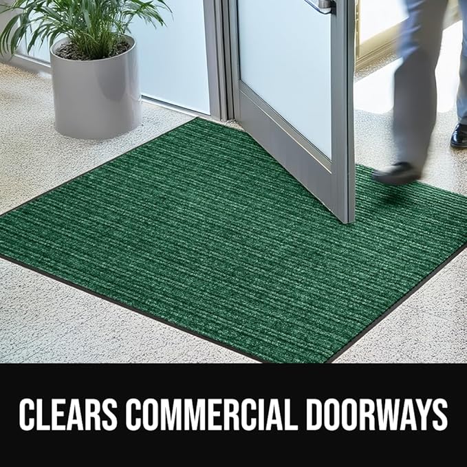 GORILLA GRIP Waterproof Traffic Guard Door Mat, 2 Pack Heavy Duty Entryway Mats, Strong Rubber Back Commercial Utility Rugs for Office Hallway, Garage Floor and Home, Low Profile Carpet, 35x23, Green