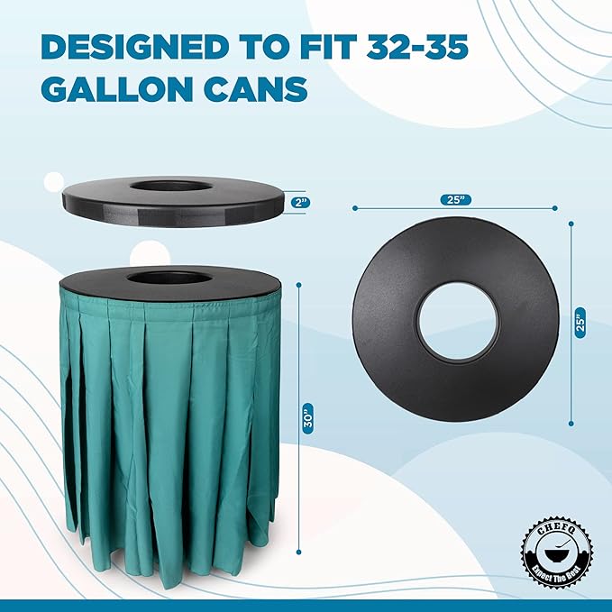 Black Trash Can Topper Cover With Solid Pleated Skirt | Designed to Fit 32 & 35 Gallon Trash Cans | Elegant Party Supplies for Weddings, Banquets, Birthday Parties & More (Black Top Red Skirt)