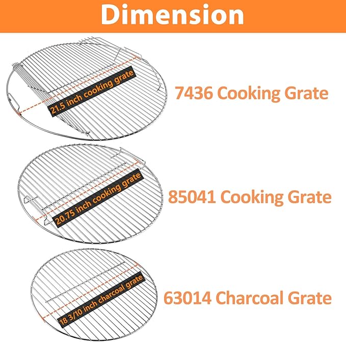 AJinTeby Heavy Duty Plated Steel Hinged Cooking Grate and Lower Grate, Charcoal Grate for Weber 22 inch/ 22.5" Charcoal Grills, Smokey Mountain Cooker (7436+85041+63014)