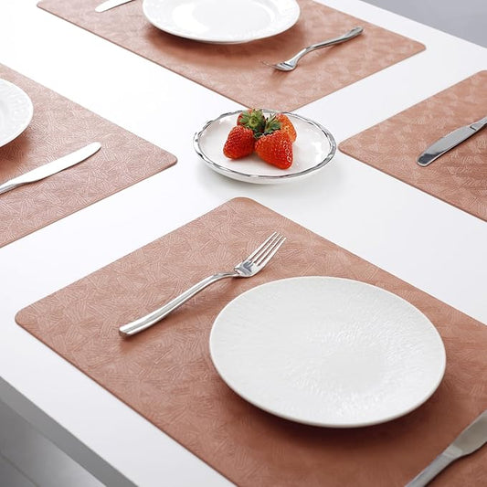 Faux Leather Placemats,6 PCS of Heat Resistant Easy Clean Non-Slip Place Mats for Dining Table. Waterproof Stain Resistant Wipeable Washable PU Table Mats(Black, 6PCS) (12, Light Brown)