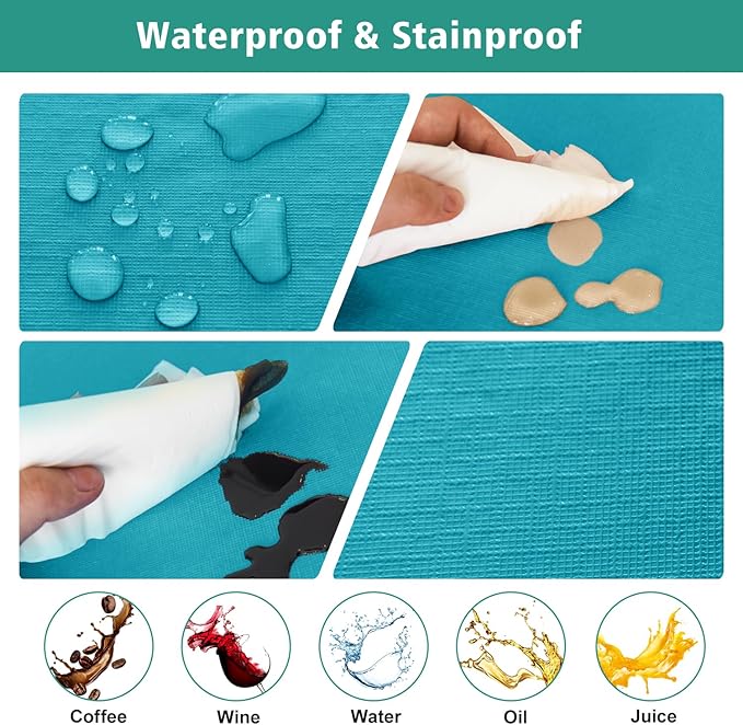 LUSHVIDA 6 Packs Vinyl Tablecloths with Flannel Backing for 6ft Rectangle Folding Table Cloths - Waterproof Plastic Picnic Table Covers with Elastic Corners, 30x72 inch, Teal