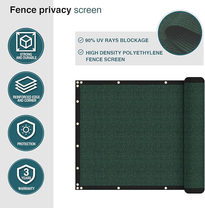 ECOOPTS 8'x244' Privacy Fence Screen Windscreen with Copper Grommets, Fit for Commercial Fence and Residential Garden Outdoor 90% UV Blockage, Cable Zip Ties Included (Green)