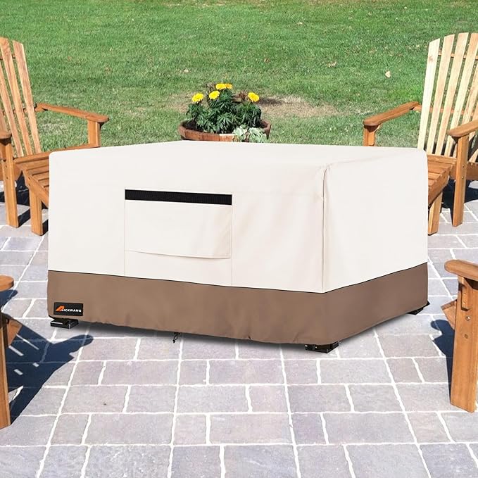Fire Pit Cover Rectangular, Outdoor Heavy Duty 600D Tear-Resistant 100% Waterproof 48 Inch Fire Table Cover Rectangle, Patio Weatherproof Rectangular Fire Table Protector, Beige 48" L x 28" W x 24" H