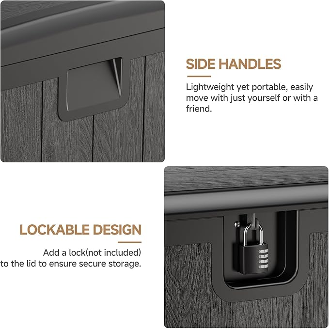JEKO&JEKO 205 Gallon Outdoor Storage Box Set, 2-Pack (75 Gallon & 130 Gallon) Deck Boxes with Lockable Lid for Patio and Garden, Black