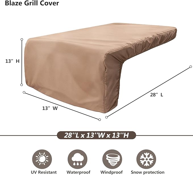 Cover for Lynx Double Side Burner Built-in,Heavy Duty 600D Waterproof Outdoor Grill Burner Cover with Plush Lining,28''L x 13''W x 13''H,Khaki