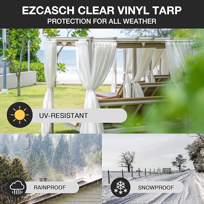 Clear Tarp 16' x 20', 15 Oz Clear Vinyl PVC Tarp Waterproof Tarpaulin 100% Transparent PVC Tarps Upgrade to Double The Cold Resistance-Temperature from -5°F to 140°F
