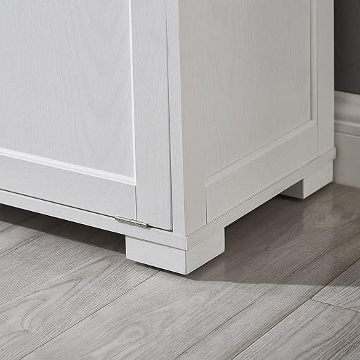 OLD CAPTAIN Double Tilt Out Trash Cabinet, Wooden Kitchen Garbage Can Free Standing Holder (White)