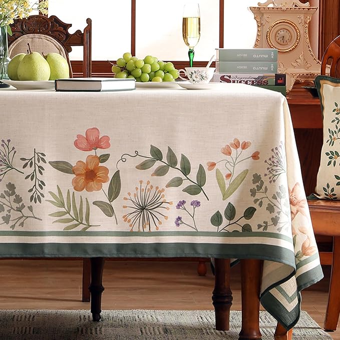 Beige Linen Small Square Tablecloth,Vintage French Shabby Chic Floral Wrinkle Free Table Cloth,Decor Table Cover for Kitchen,Dining,Party,Home,Christmas,Thanksgiving,55"*55"-Manolya