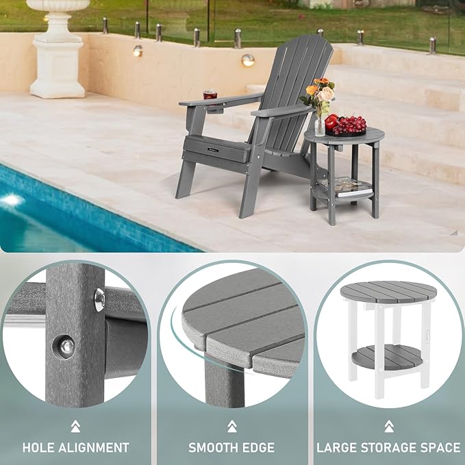 FUNBERRY Outdoor Adirondack Side Table, 2-Tier Patio End Tables, HDPE All Weather for Outside
