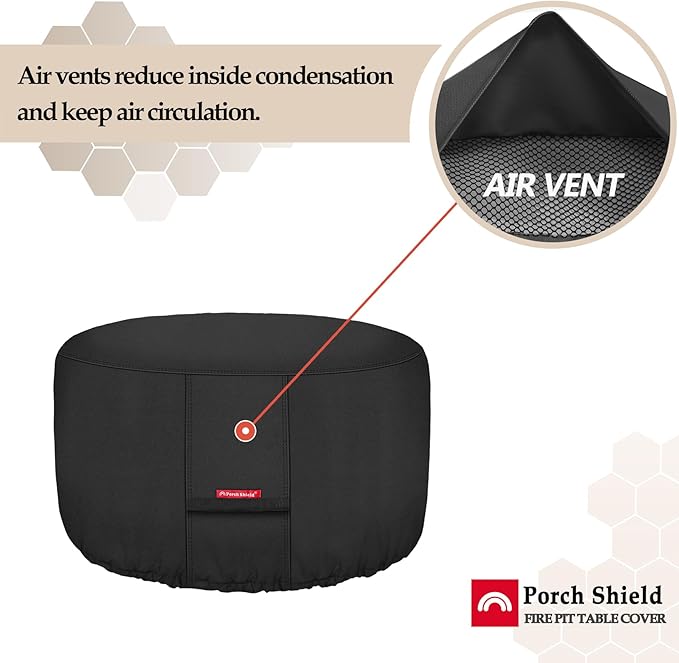Porch Shield Fire Pit Cover - Waterproof 600D Heavy Duty Fade Resistant Round Patio Fire Bowl Cover Black - 50 inch