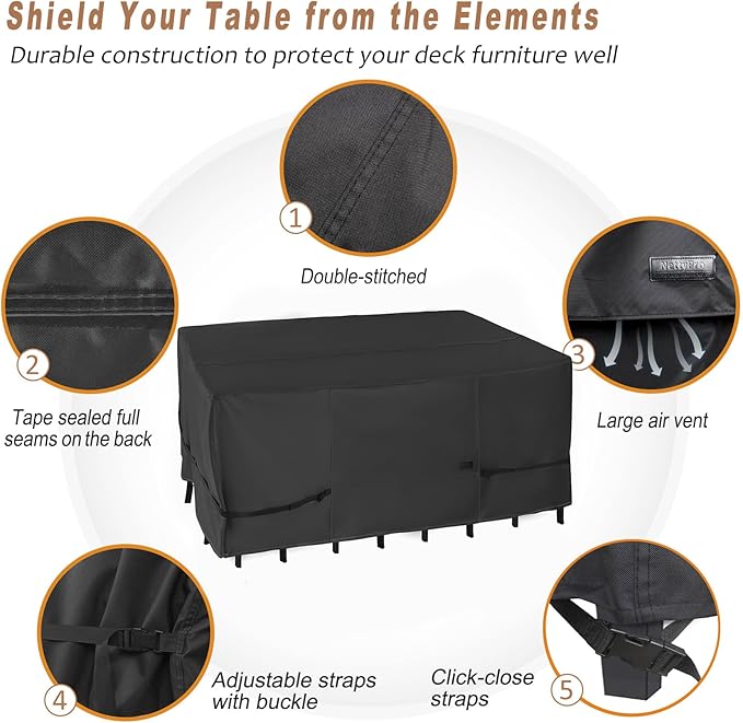 NettyPro Patio Table Cover Rectangular 88 x 60 Inch, Waterproof Outdoor Furniture Set Covers for Dining Table and Chair Rectangle, Black