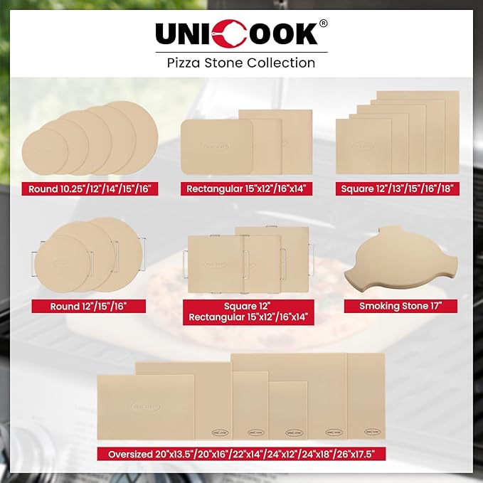 Unicook Pizza Stone for Oven and Grill, 12 inch Square Bread Baking Stone, Cordierite Baking Pan, Thermal Shock Resistant, Making Crispy Crust Pizzas, Bread, Cookie and More