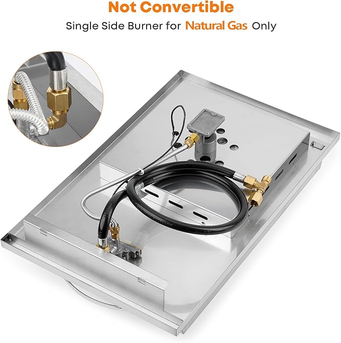 Stanbroil Built-in Stainless Steel Side Burner for Outdoor Kitchen - Natural Gas Only