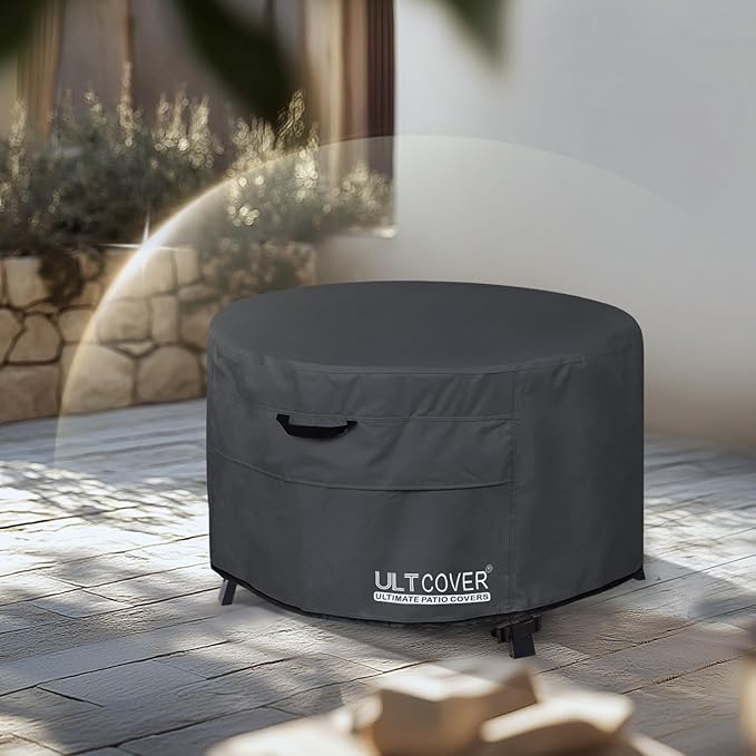 ULTCOVER Patio Fire Pit Table Cover Round 32 inch Outdoor Waterproof Fire Bowl Cover, Black