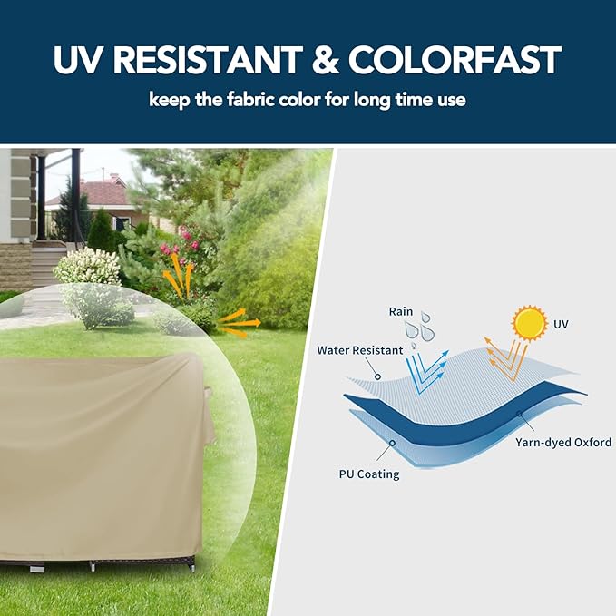 Easy-Going Rectangle Patio Furniture Cover Waterproof Outdoor Dining Table and Chair Cover Anti-UV Outside Sectional Sofa Set Covers (111"L x 74"W x 28"H, Camel)