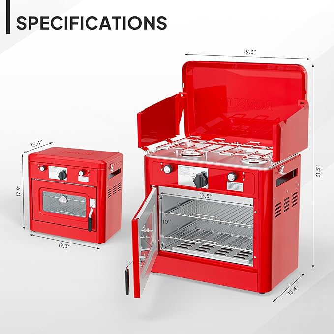 ROVSUN 2-in-1 Camping Stove with Propane Oven, Portable 2 Burner Stove & Outdoor Oven Combo with Auto-ignition & Thermometer for Camping Backyard Picnic