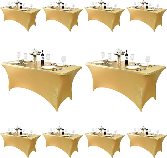 10-Pack 8ft Spandex Table Covers for Rectangle Folding Tables - Washable Elastic Tablecloth - Ultimate Fitted Table Protector for Parties, Trade Shows, Banquet, and Wedding