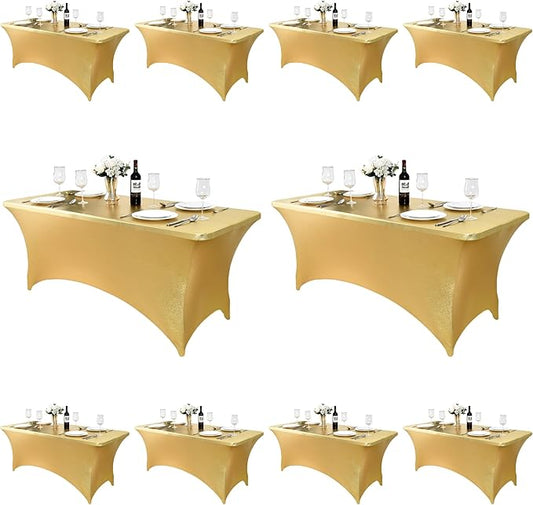 10-Pack 6ft Spandex Table Covers for Rectangle Standard Folding Tables - Wrinkle Resistant Stretch Tablecloths - Ultimate Fitted Table Protector for Parties, Banquet, Wedding