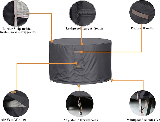 Fire Pit Cover 600D Heavy Duty Waterproof Fabric With PVC Coating Round 22" Dia x 16" H Dark Grey Fits 18-20 inch Fire Pit Table Fade Resistant Outdoor Firepit Cover