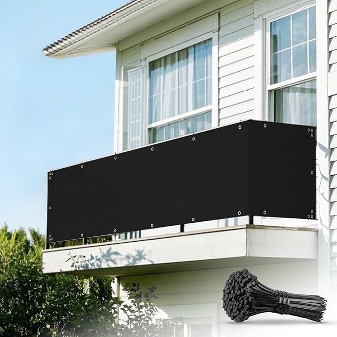 2.5' x 226' Balcony Privacy Screen Fence Cover with Zip Ties Grommets for Apartment Patio Porch Deck Backyard Outdoor (Black)
