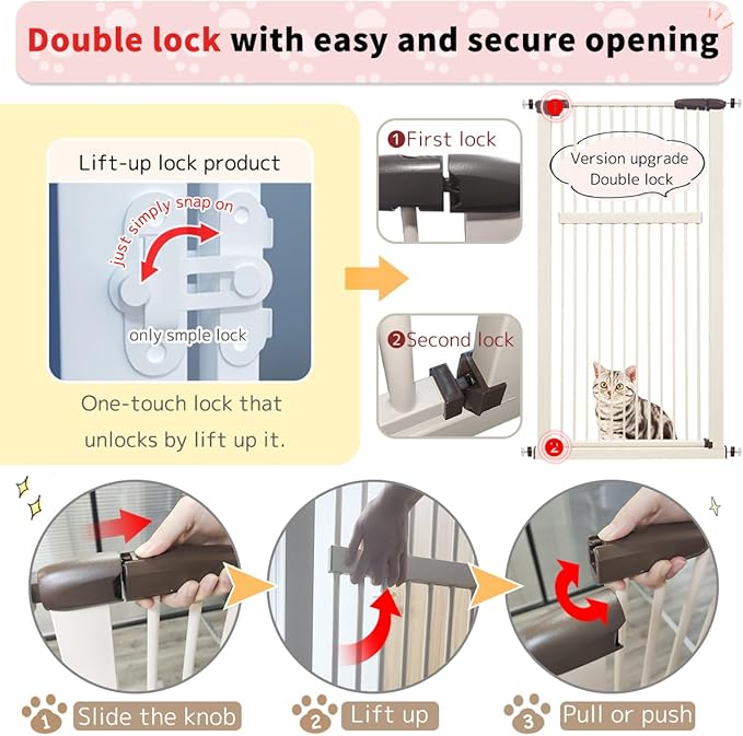 Lumizone Extra Tall Pet Gate 55.12" High Pressure Mounted 34.06"-38.38" Extra Wide (9 Sizes) 1.37" Gap for Cat Dog Stairs Doorway Hallway No Drilling Auto-Close (34.06"-38.38" W, Cream White)