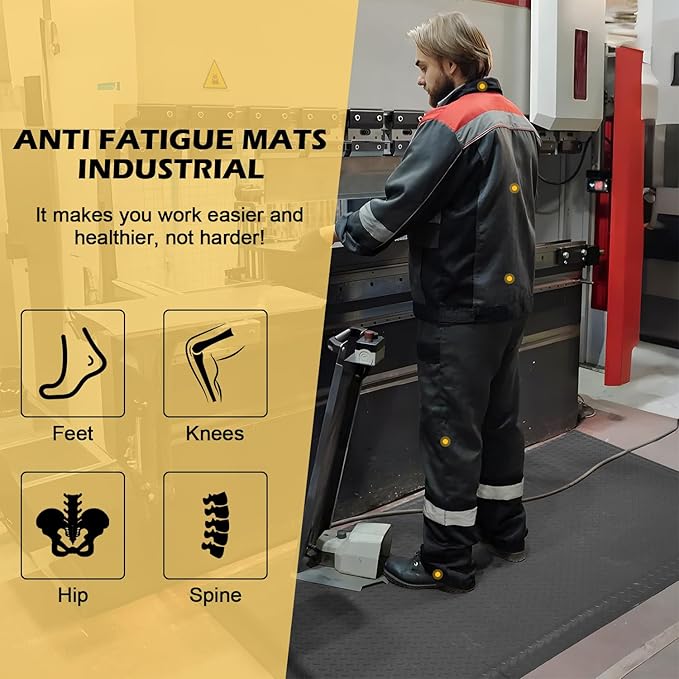 3 x 6 FT Anti Fatigue Mats Industrial 15/16 Inch Thick Soft Sponge Ergonomic Mat Durable Heavy Duty Diamond Plate for Standing Non Slip Industrial Grade Floor Mat for Leg & Back Pain (Gray)