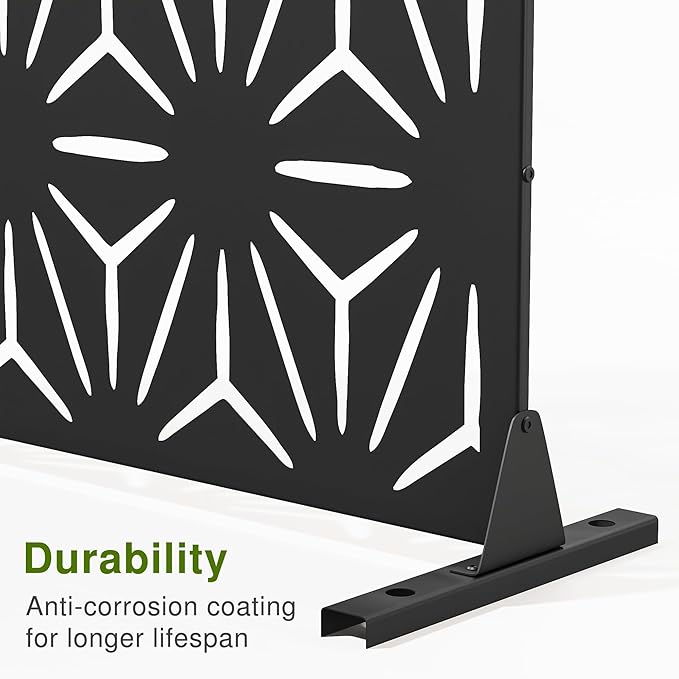 Casaphoria 72" H x 45" W Metal Privacy Screen, 2 Pack Outdoor Freestanding Decorative Divider for Patio & Garden with Stable Base, Black-Star