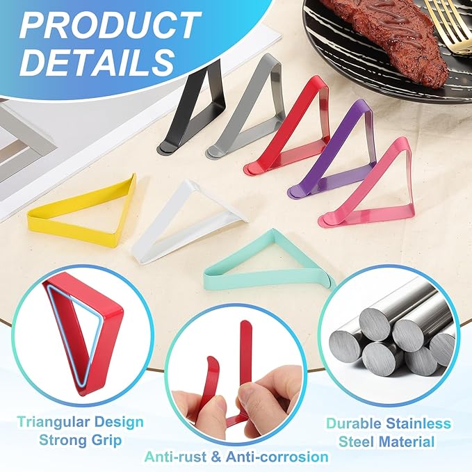 uxcell 8 Pack Tablecloth Clips, Stainless Steel Table Cloth Cover Clamps, 2.56" x 2.68" Windproof Holder Clips for Home Party Picnic Wedding Camping Dining Tables, Gray