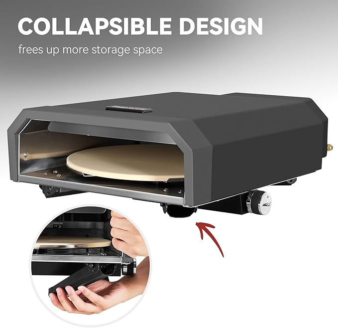 Outdoor Pizza Oven with 13-Inch Pizza Stone, 13,000 BTU, Portable Propane Gas Pizza Maker with Collapsible Legs for Backyard, Outdoor, Handmade Pizza, Black, GP1301-SC