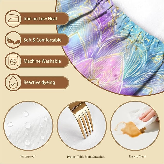 Rectangle Table Cloth Cover Waterproof Elastic Fitted Polyester Fitted Tablecloths for 4 Foot Tables for Indoor,Picnic, Camping, Outdoor （48" x 30"，Datura）