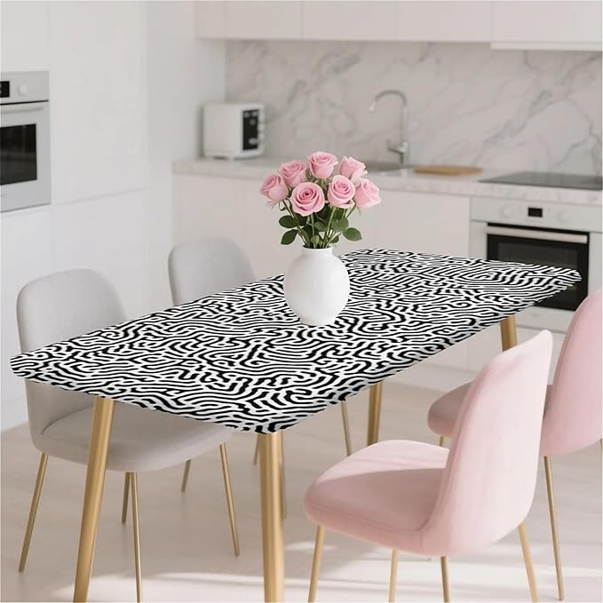 Rectangle Table Cloth Cover Waterproof Elastic Fitted Polyester Fitted Tablecloths for 6 Foot Tables for Indoor,Picnic, Camping, Outdoor （60" x 30"，Abstract Geometry）