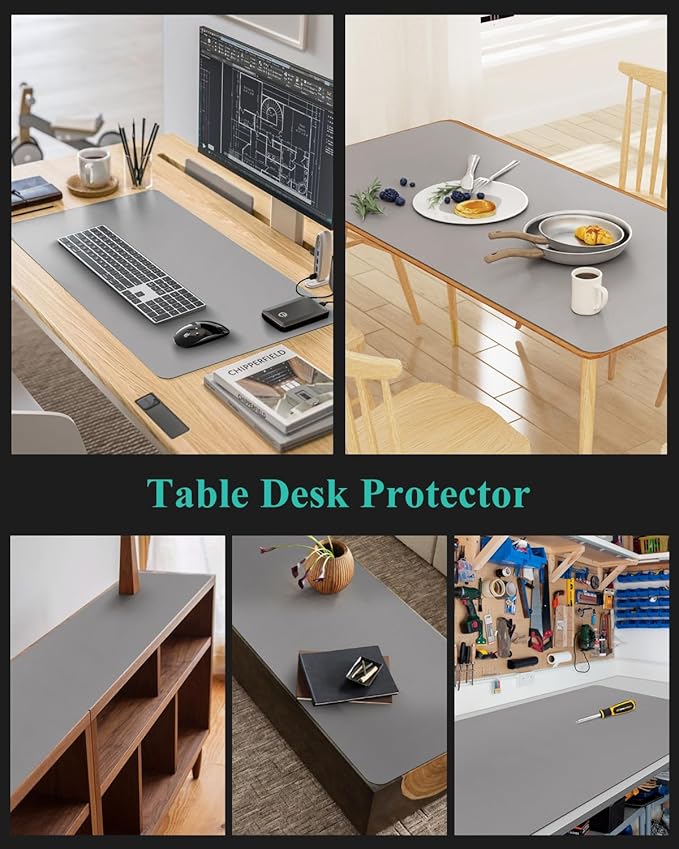 Light Gray Plastic Table Cover Protector, 24" x 48" Waterproof Easy Flat PVC Desk Pad Mat, 1.5mm Thick Rectangle Vinyl Table Top Protector for Dining Room Table, Office, Dresser