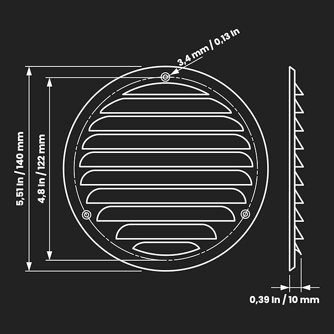 Repa Market 4'' Inch (Opening Dimensions) Anthracite Steel Vent Cover - Round Soffit Vent - Air Vent Louver - Built-in Screen Mesh - HVAC Ventilation Grille - 5.50" Inch (Outer Dimensions)