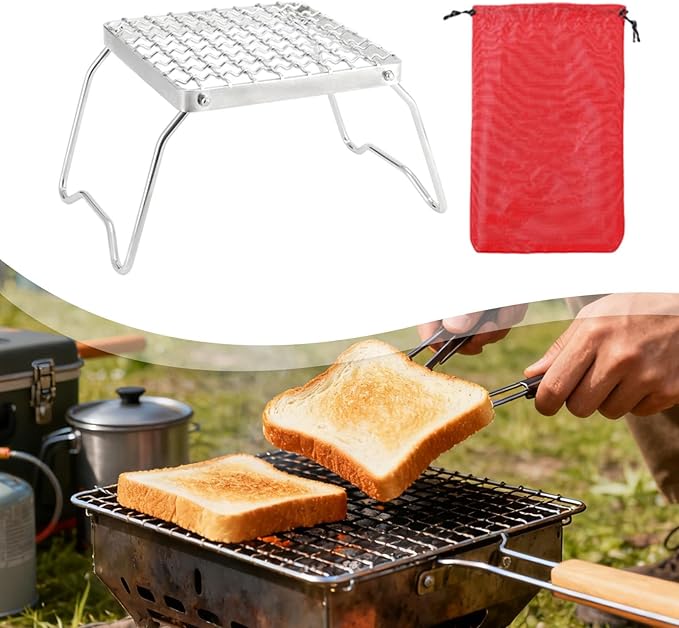 Mini Camp Grill Folding Campfire Grill Sturdy Portable with Foldable Legs Rack Cooking Grate for Hiking BBQ Outdoor