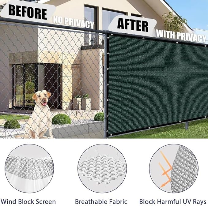 Privacy Fence Screen 3Ft X 104Ft Heavy Duty Outdoor Fencing Panels Windscreen Mesh Fabric Shade Net, 90% Visibility Blocking, Cable Zip Ties Included