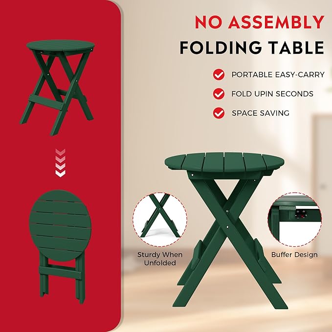 Costaelm Paradise 3-Piece Outdoor HDPE Folding Patio Bistro Table and Chairs, Dark Green