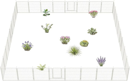FXW Garden Fence Outdoor for The Yard – 32in(H) x 72.9ft(L) Heavy Duty Metal Animal Barrier for Dog and Rabbit, Decorative Dog Fence, 32 Panels, White