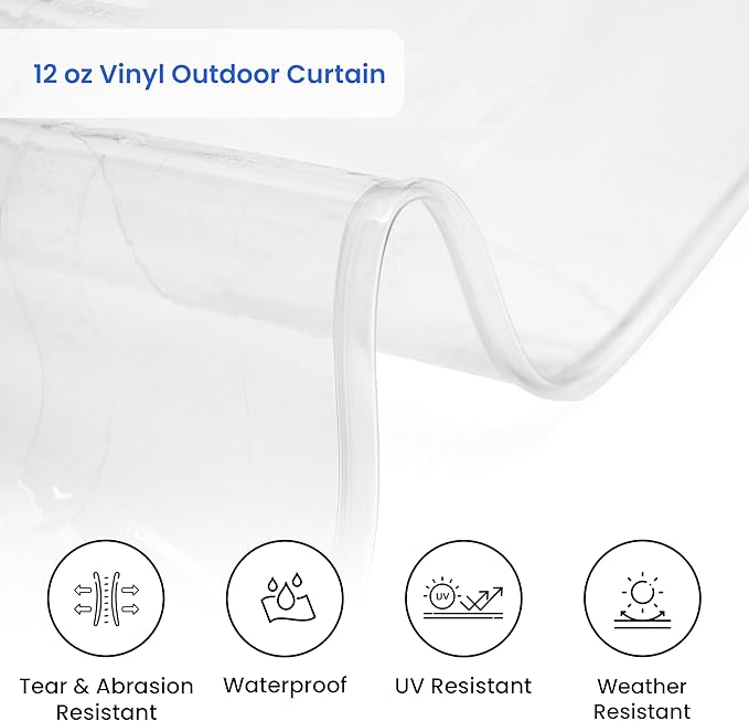 Covers & all Outdoor Clear Tarp Curtain, 18oz Clear Outdoor Curtains For Patio, Waterproof & Tear Proof Transparent PVC Vinyl Tarp with Rustrpoof Grommets for Porch, Gazebos, Balcony (15'H x 7'W feet)