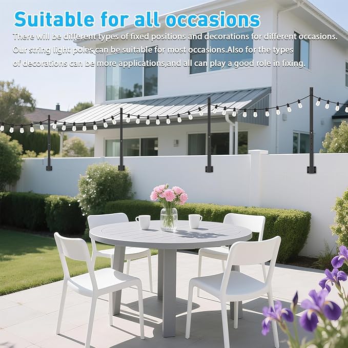10 Pack String Light Poles,2.8Ft Metal Poles for Outdoor String Lights,Outdoor Light Poles with Post,Poles/Stand for Outside,Patio,Deck,Backyard,Garden Wedding,Party