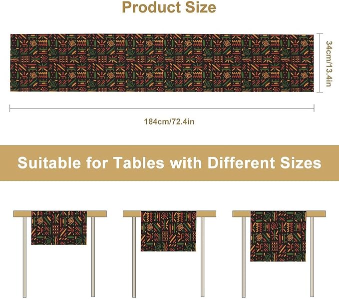 African Tribal Table Runner, Black Liberation Traditional Juneteenth Kitchen Dining Table Decoration for Home Party Holiday Dining Banquet 13x90in