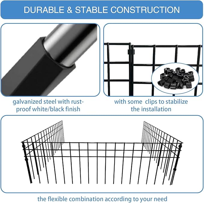 32x10-inch No Dig Animal Barrier Fence, 5 Pack Black Dig Protective Fence with 1.5 inch Spike spacing, Dog/Rabbit/Groundhog Underground Galvanized Outdoor Garden Metal Fence