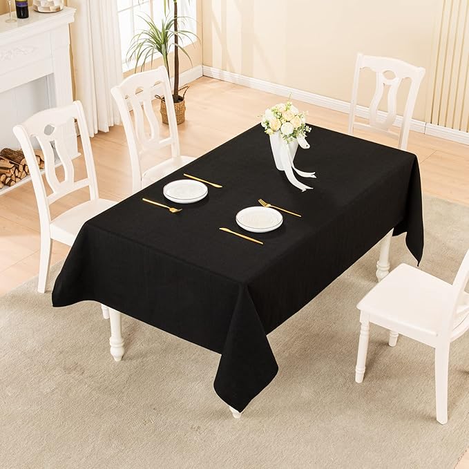 BALCONY & FALCON Rectangle Tablecloth Washable Wrinkle Resistant and Water Proof Table Cloth Decorative Linen Fabric Tablecloths for Dining Parties Kitchen Wedding and Outdoor Use (Black, 47x63)
