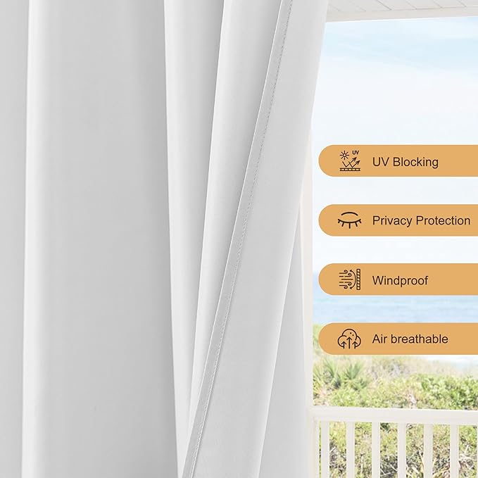 HolidayIdeas Waterproof Patio Outdoor Curtains with Rod Pocket 6 Pcs- UV & Privacy Protect Weatherproof Gazebo Outdoor Drapes for Porch, Balcony, Apartment, Sliding Glass Door, White, 54x95 Inch