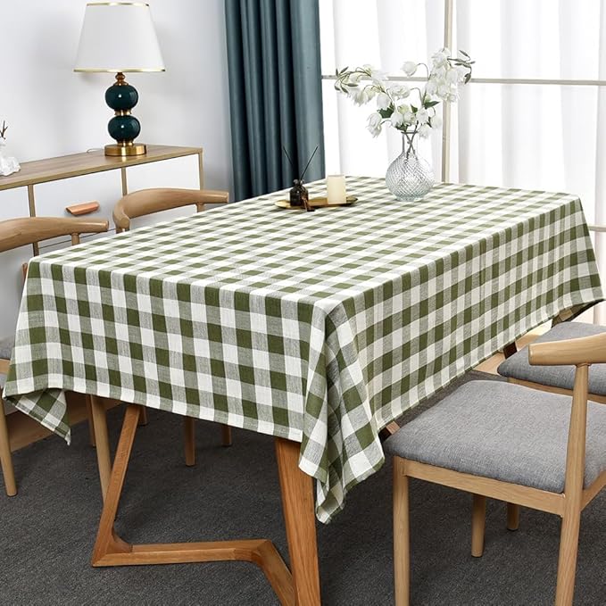 Gingham Table Cloth for Rectangle Tables Green Checkered Plaid Tablecloth Heavy Duty Cotton Blend Washable & Wrinkle Table Cover for Outdoor Kitchen Dining Picnic Camping (60x84 Inch)
