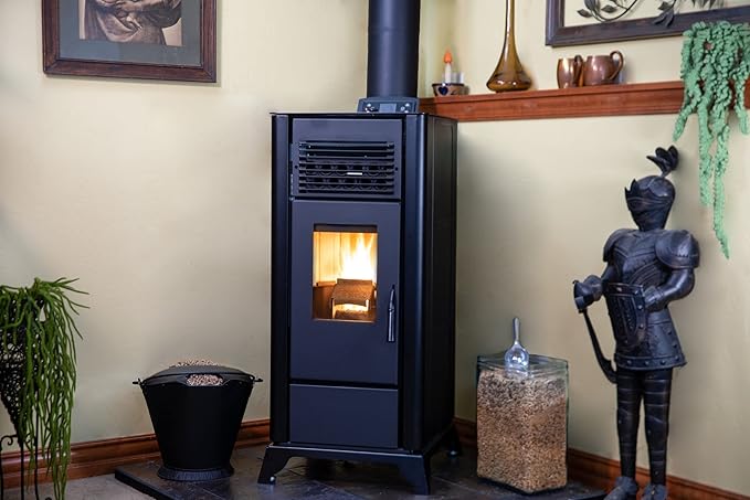 Freedom Stoves Freestanding Independence PS21 Pellet Stove with Battery Backup, Wi-Fi Capability, and Removable Legs - Heats up to 1800 sq ft. (Sandstone Grey)